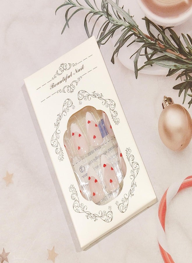 GRITOSE 24 Pcs Nude Valentines Press on Nails Almond Medium Fake Nails Full Cover French Tip False Nails Valentines Heart Nails Holiday Glue on Nail Artificial Reusable Stick on Nail for Women - Image 5